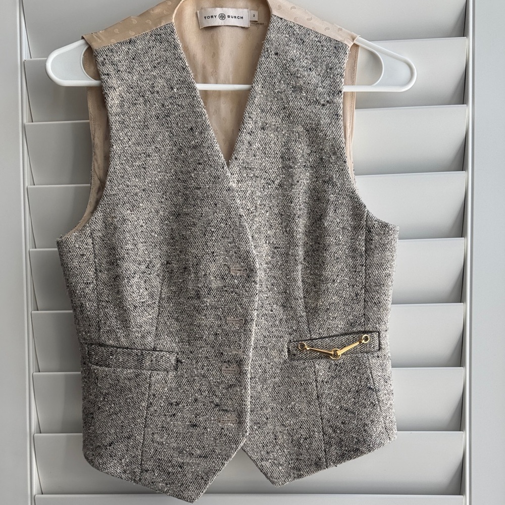 Tory Burch Brown Gray Classic  Tweed Vest